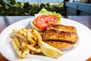 Our Blackened Mahi Mahi Sandwich with French Fries is Always a Hit!