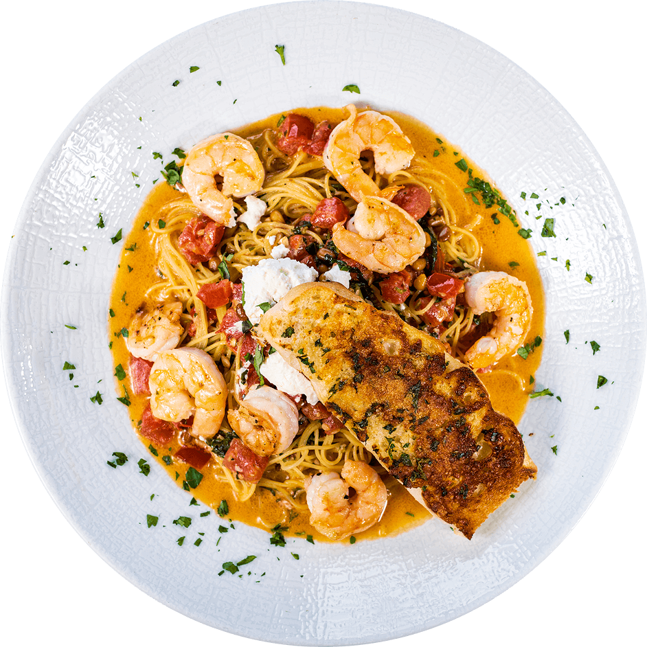 Shrimp pasta seafood entrée served at Sea Watch on the Ocean